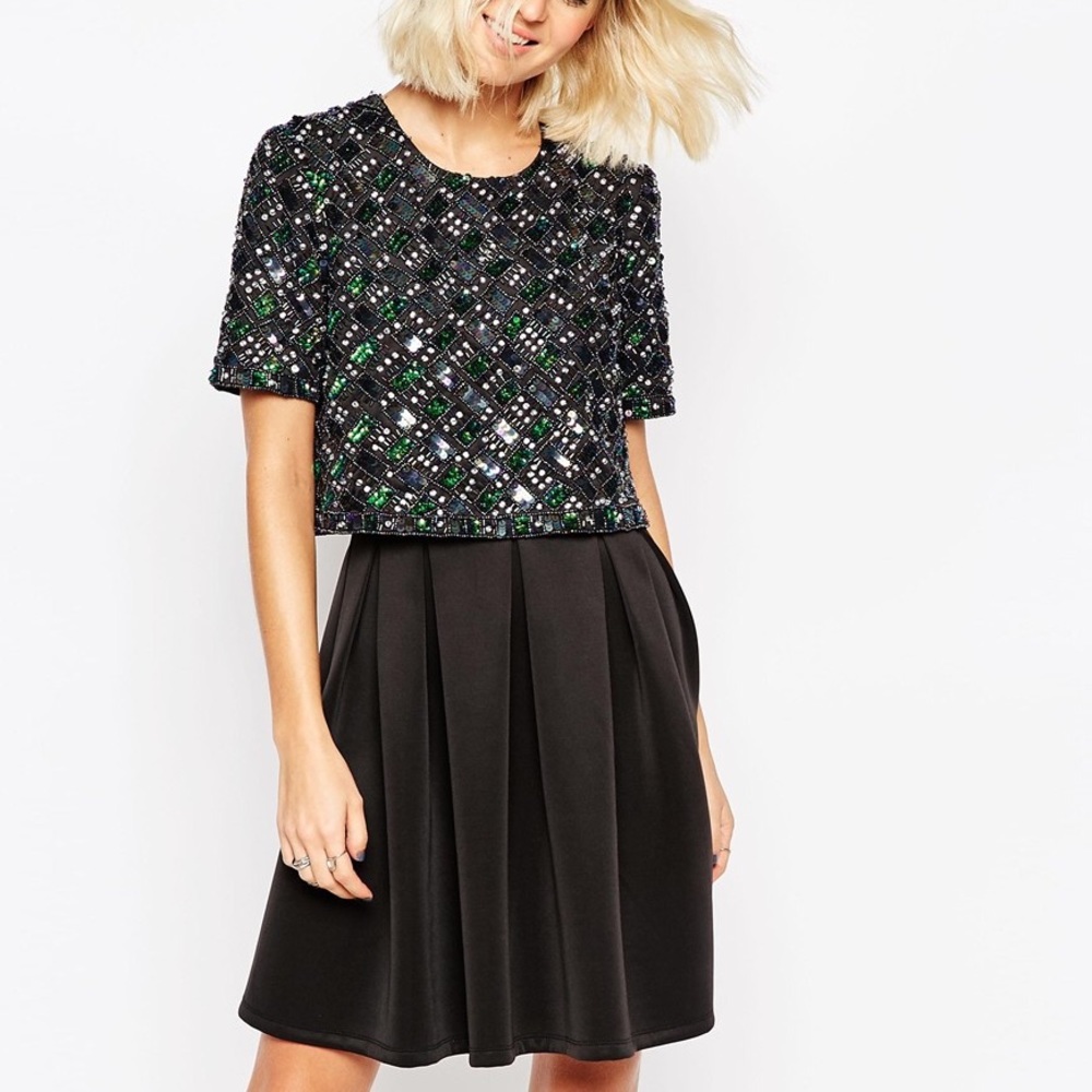 ASOS Candy Embellished T-Shirt Scuba Skater Dress - Picture 1 of 7